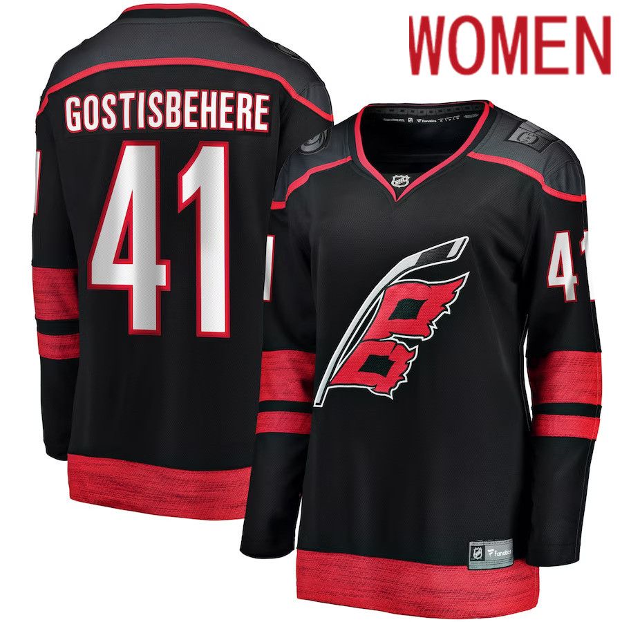 Women Carolina Hurricanes 41 Shayne Gostisbehere Fanatics Branded Black Home Breakaway NHL Jersey